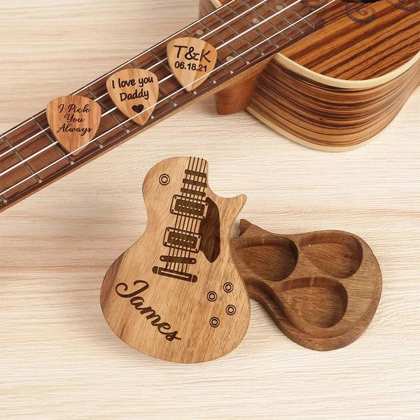Plettri per chitarra personalizzati con scatola di stoccaggio in legno Custodia per plettro personalizzata Regalo per uomo Porta plettro per chitarra Bomboniere per sposo 240118