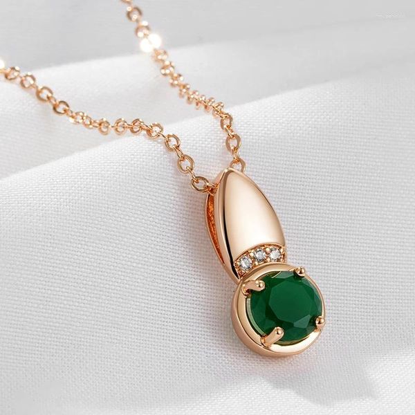 Anhänger Halsketten Wbmqda Runde Smaragd Stein Und Halskette Für Frauen 585 Rose Gold Farbe Täglich Hohe Qualität Zirkon Halskette Schmuck