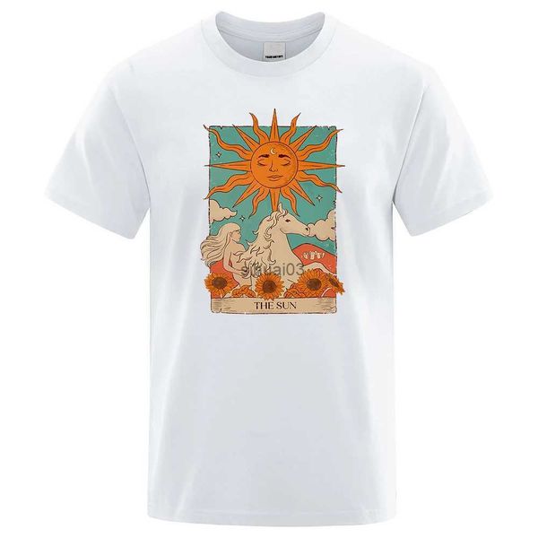 Homens camisetas Tarot Card Art The Sun Criatividade Imprimir T-shirt Homem Solto Oversize T-shirt Verão Casual Tops Moda Casual Algodão Tee Roupas