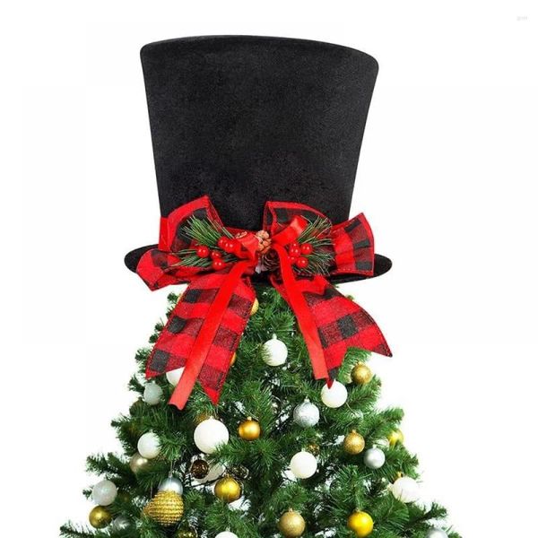 Cappello a cilindro per albero di decorazioni natalizie con ornamenti a bombetta in velluto con fiocco scozzese rosso per decorazioni per la casa