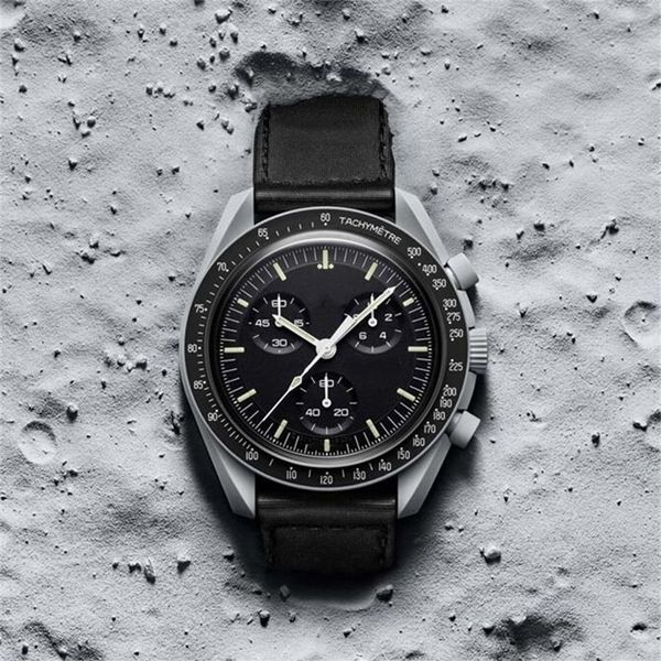 Designer ciocerâmica planeta lua relógios masculinos preto esporte relógio 42mm náilon relógios de quartzo relogio masculino inoxidável sapphir1989