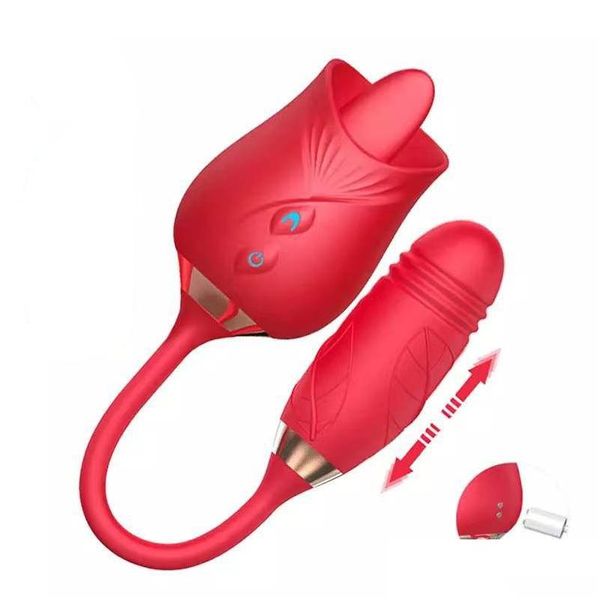 Massaggiatore plantare Giocattoli Masrs Forma di rosa Succhiare vibratori 10 velocità Forte shock leccare doppie teste vibratore vibratore femminile Drop Delivery Dhj9X