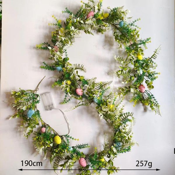 Flores decorativas fio verde rattan plástico grama tira simulação folhas puxar e decorações de natal