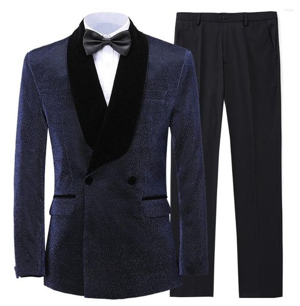 Ternos masculinos especial brilhante terno duplo breasted 2 peças fino ajuste xale lapela traje homme terno baile de formatura smoking casamento (calças blazer)