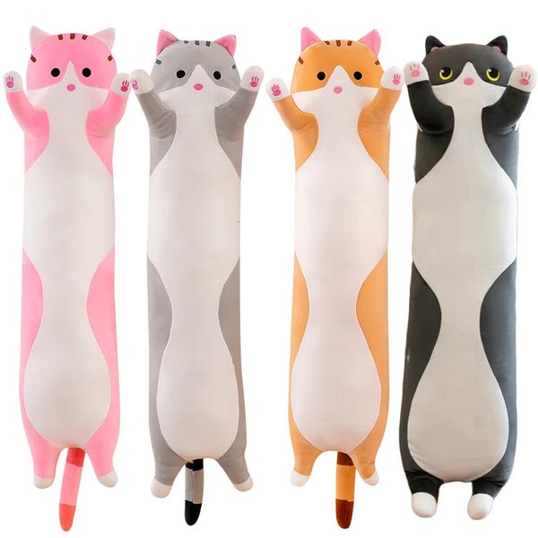 Simpatico peluche da 50 cm per gatti da 19,5 pollici lungo rosa marrone grigio gatti addormentati cuscino per gambe Squishy piccola bambola animale regalo di peluche appagante 240129