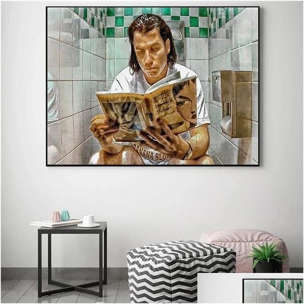 Dipinti Acquerello Toilette Poster Pp Fiction Tela Pittura Donne che fumano Immagine da parete Arte Divertente Stampa Moderna Bagno Home Decor Fr Dhuuh