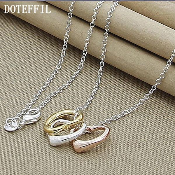 Ciondoli DOTEFFIL in argento sterling 925 con catena da 18 pollici in oro rosa tricolore con pendente a forma di cuore per le donne Gioielli di fidanzamento di nozze