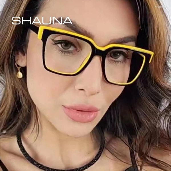 Sonnenbrille SHAUNA Mode Doppelte Farbe Frauen Cat Eye Brille Rahmen Retro TR90 Klar Anti-Blau Licht Brillen Männer Optische blau Gelb