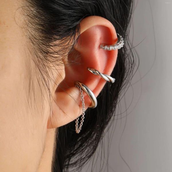 Brincos traseiros 3 pçs minimalista torção orelha punhos não piercing clip em falso cartilagem brincos de cristal para mulheres jóias 2024 amigos presente