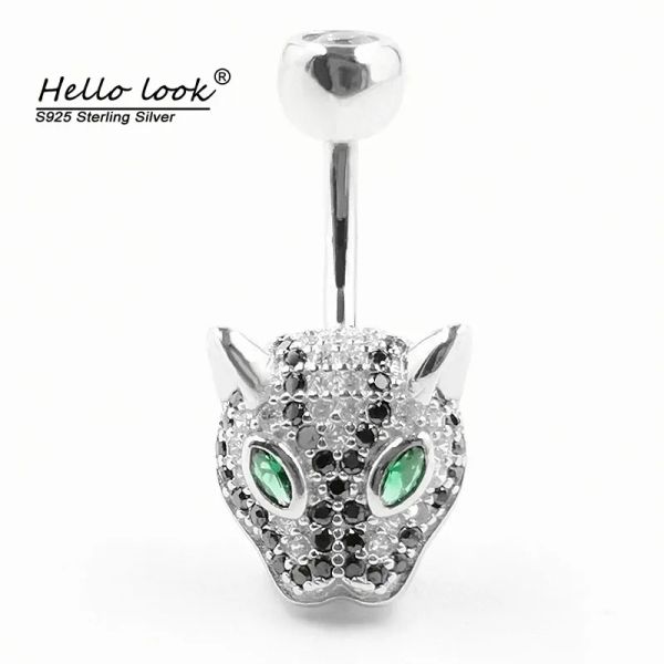 Anelli HelloLook in argento sterling 925 con testa di leopardo, gioielli per il corpo, anello per ombelico, previene l'allergia al piercing al corpo senza nichel