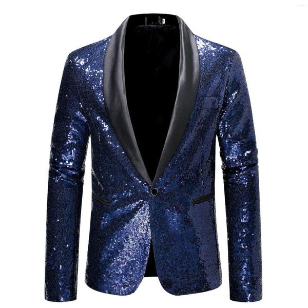 Herrenanzüge Glänzende blaue Pailletten Glitzer Blazer Anzugjacke Männer 2024 Marke One Button Schalkragen Smoking Blazer Disco Party Prom Kostüm