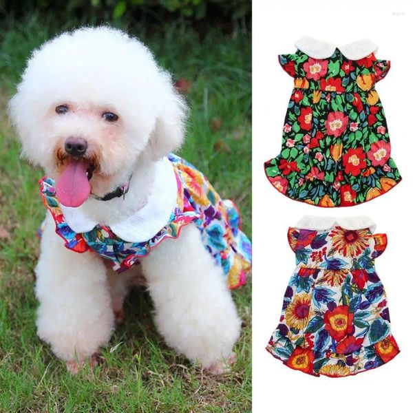 Hundebekleidung, Kleid, Puppenkragen, Blumendruck, kurzärmelig, modisches Outfit, atmungsaktiv, Freizeitkleidung, Katze, Prinzessin, Sommer, Haustierkleidung, Hunde