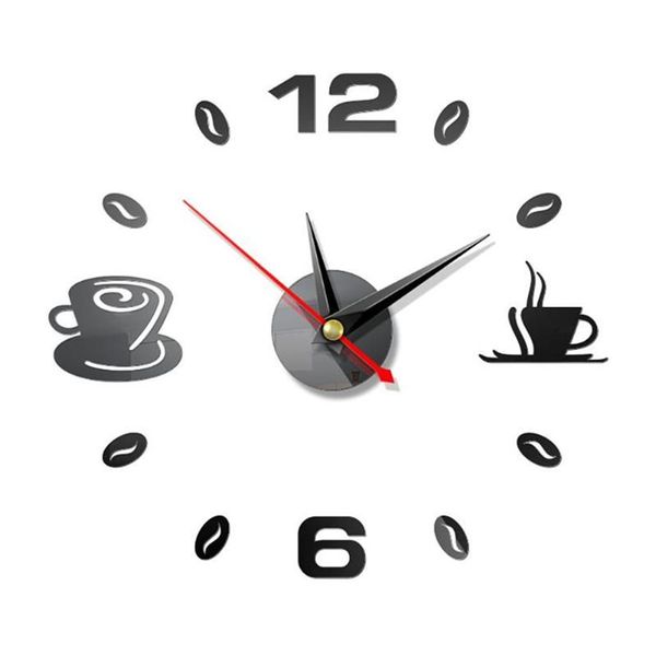 Relógios de parede DIY grande relógio sem moldura gigante design moderno café caneca de café decoração de feijão cozinha watch281j