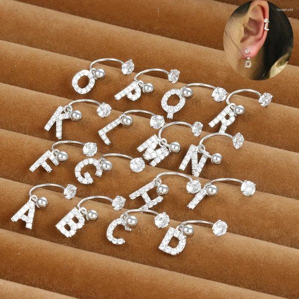 Brincos 2 peças cor prata aço inoxidável 26 letras para mulheres coreano zircônia cúbica helix tragus piercing joias corporais