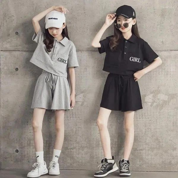 Kleidungssets Sommer Mädchen Freizeit Sport Kinder Mädchen Set 4-16 Jahre Kinder Teenager Trainingsanzug Zweiteilige Poloshirts Shorts Anzug