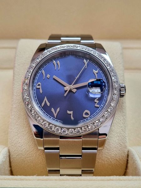 Homens de luxo relógio de pulso japão mecânico automático nova pulseira de aço inoxidável safira à prova d'água Datejust 41 mostrador azul árabe moldura de diamante BoxPapers