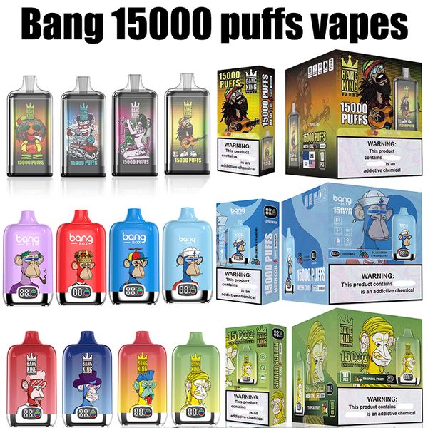 Оригинальная коробка Bang Box King Одноразовая электронная сигарета Vape Juice Box Puff 15000 Puff Vape Pen 15k Puff 25 мл Предварительно заполненные картриджи Смарт-экран Перезаряжаемые аккумуляторные устройства