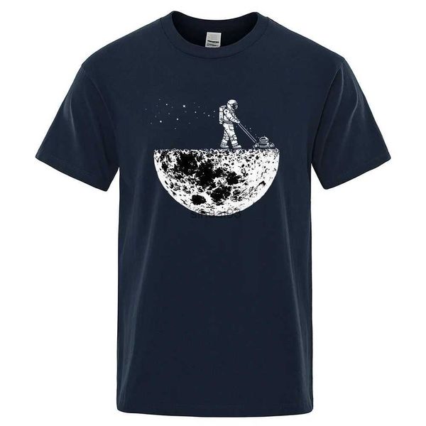 Homens camisetas Astronautas apreciam o ambiente lunar engraçado impressão t-shirts homens soltos roupas de tamanho grande algodão verão macio tshirt hip hop tees