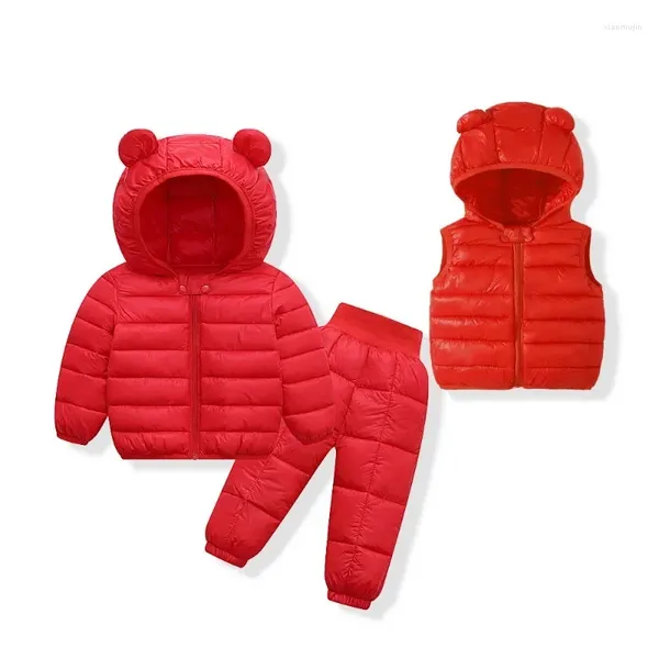 Kleidungssets Kleinkind Winter Baby Outwear Mädchen Jungen Warme Faux Daunenjacke Anzug Kinder Kinder Schneeanzug Mäntel Weste Hosen Overalls