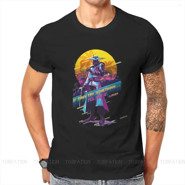 Camiseta masculina Cypher 80s Retro Homem Camiseta Valorant Agentes Jogo Crewneck Tops Camisa de tecido Engraçado Idéia de presente de alta qualidade