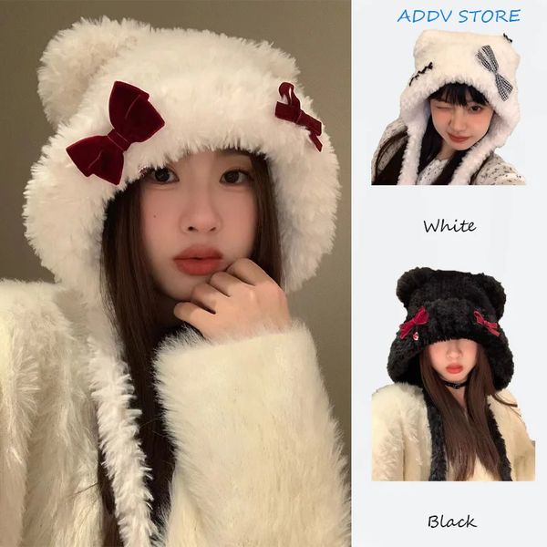 Calore invernale Y2K Simpatico orsetto cappello con paraorecchie e fiocco per ragazze Berretti da donna 240131