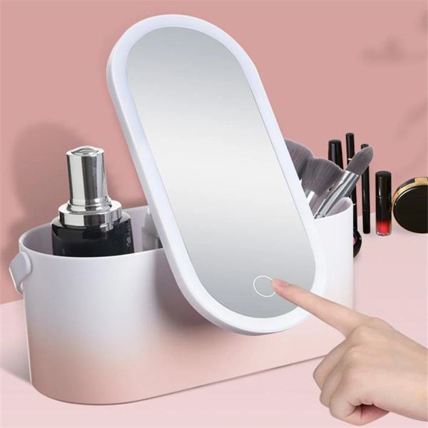 Spiegel, Make-up-Spiegel, Zugetui, tragbar, für Damen, Reisen, Make-up-Taschen, Kosmetik-Organizer-Box mit LED-Leuchten, Spiegel, Reise-Toilettenartikel