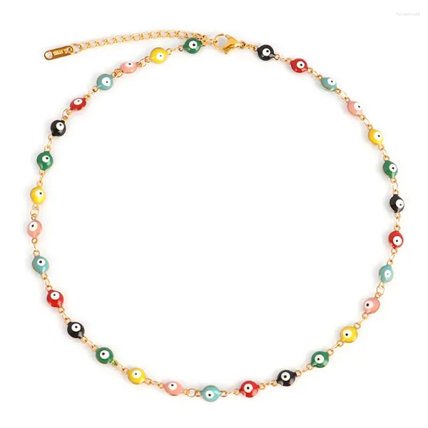 Ketten Gold Edelstahl Halskette für Frauen Farbe Emaille Türkische Evil Eye Kette Anhänger Choker Weibliche Schmuck Frau