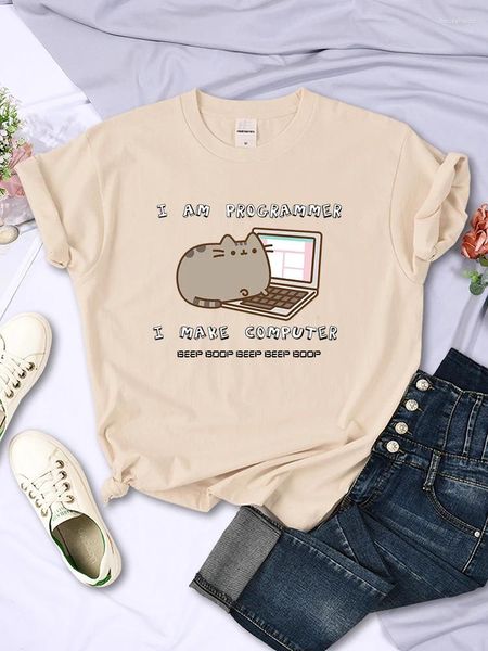 Camisetas femininas Eu sou programador Faça computador gato impresso roupas femininas camisetas engraçadas casual meia manga criatividade solta mulher tee