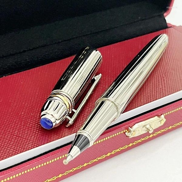 Классическая металлическая роскошная ручка для подписи, серебряная с синей дрелью, шариковые ручки, удобные канцелярские принадлежности для письма
