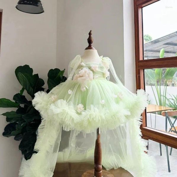 Mädchen Kleider Prinzessin 3D-Applikation Blume für Hochzeit Tüll Geburtstag Party Outfit Kleinkind Ballkleid Weihnachten Schönheitswettbewerb tragen