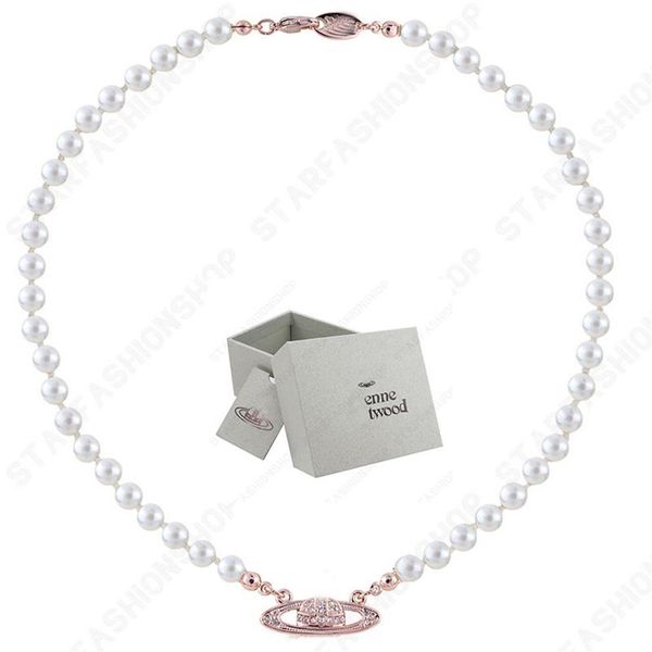 Saturno colares pérola frisado diamante tênis colar mulher correntes de prata estilo vintage na moda desigenr com box246c
