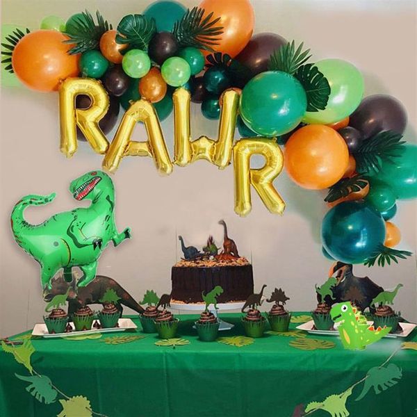 Dinosaur Jungle Party Supplies Palloncini dinosauri per ragazzo Compleanno Decorazione Bambini Jurassic Dino Wild One Decor Y201006292k