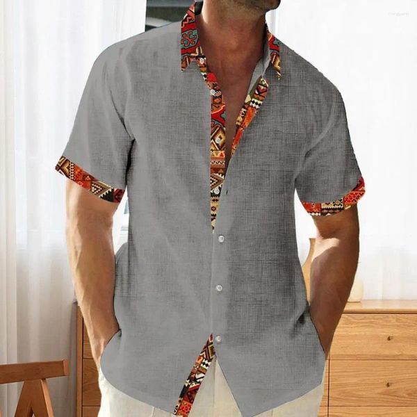 Camicie casual da uomo Camicia da vacanza al mare alle Hawaii estiva con colletto rovesciato maniche corte patchwork stampa abbinata ai colori per le vacanze