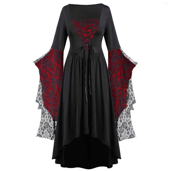 Vestidos casuais plus size 5xl medieval vestido de halloween para mulheres gótico trompete manga oversized carnaval festa retro palácio bandagem