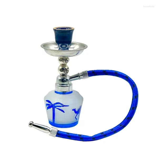 Statuette decorative Narghilè in vetro portatile Piccolo vaso per shisha Mini pipa da fumo Escursionismo Acqua Nargileh Viaggio Rilassamento Porta aromi Tabacco