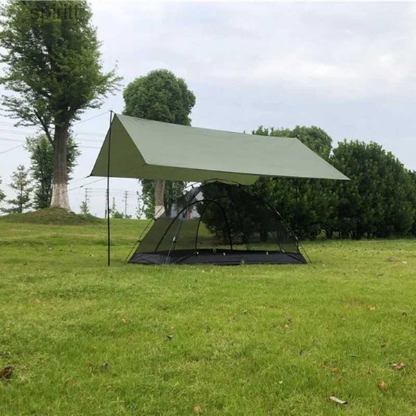 Sombra 300x300cm Toldo À Prova D 'Água Lona Tenda Sombra Praia Sol Abrigo Ultraleve Jardim Camping Canopy Sombrinha Chuva Fly No Pole Mat YQ240131