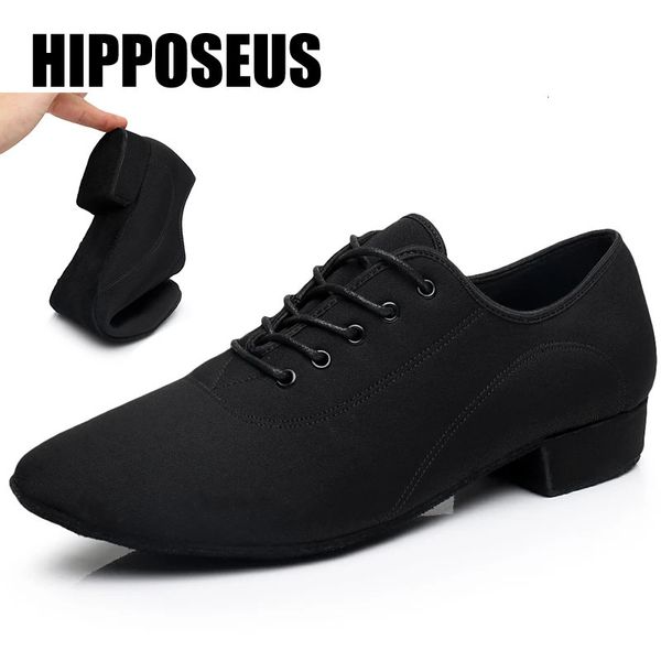 Erkekler Modern Dans Ayakkabıları Boys Tuval Latin/Tango/Balo Salonu Ayakkabıları Kauçuk/Yumuşak taban Düşük Topuklu Adam Dans Ayakkabıları Siyah Profesyonel 240125