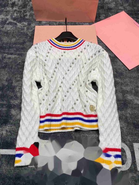 Suéter listrado feminino manga comprida solto suéter de malha doce