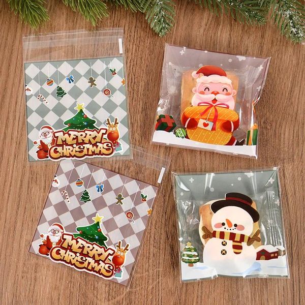 Envoltório de presentes 100 pcs Feliz Natal Biscoito Auto-adesivo Saco Papai Noel Lanche Doces Biscoitos Baking Sacos de Embalagem Presentes de Ano