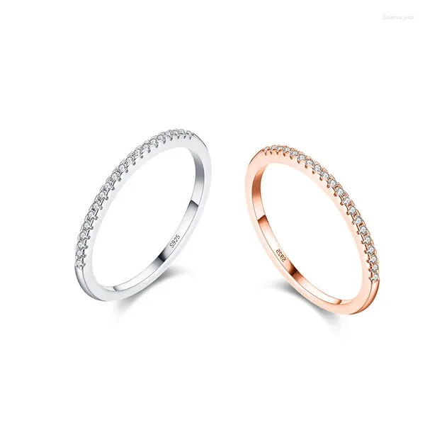 Anelli a grappolo Anello in argento sterling impilabile con CZ trasparente per le donne Regalo di gioielli per feste di compleanno di Natale in oro rosa di moda