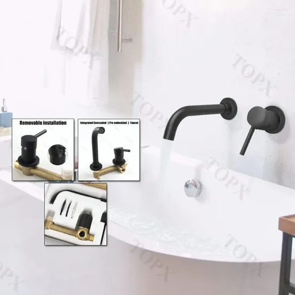 Rubinetti per lavandino del bagno TOPX Lavabo a parete Rubinetto nero opaco Vasca da bagno Maniglia singola fredda e integrata Doppio comando in ottone