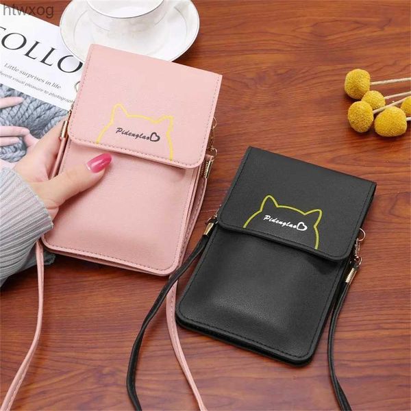 Bolsas de telefone celular Sacos de telefone móvel Mulheres Ombro Crossbody Bag Carteiras Japão Cat Print Card Pack Pequeno Touch Screen Celular Bolsa YQ240131