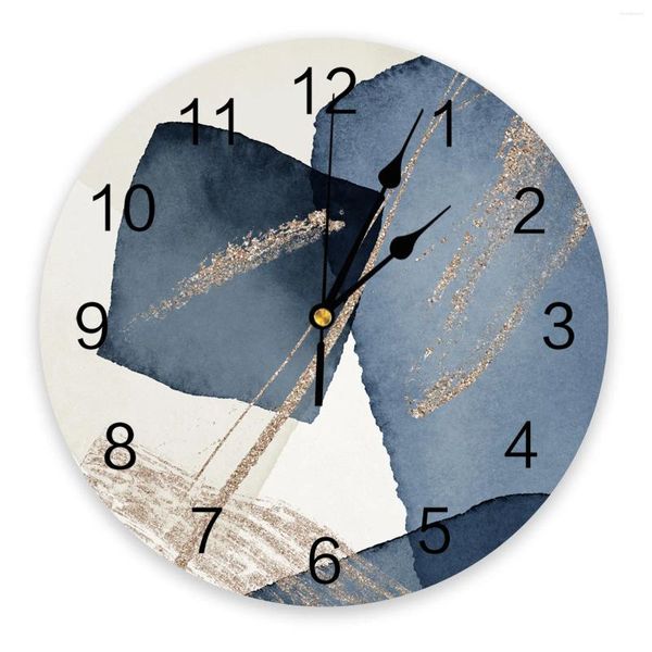 Wanduhren Abstrakte Kunst Kreis Quadrat Streifen Blau Gedruckt Uhr Moderne Stille Wohnzimmer Wohnkultur Hängende Uhr