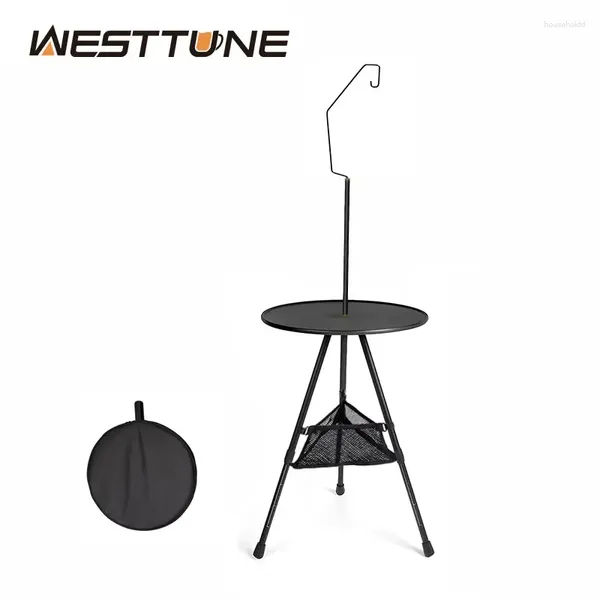 Мебель для кемпинга WESTTUNE, круглый стол для кемпинга с осветительной подставкой, сверхлегкий портативный складной регулируемый ножки для пикника в помещении/на открытом воздухе