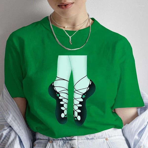 Kadın Tişörtleri St Patrick Günü İrlandalı Yumuşak Dans Ayakkabıları Grafik T-Shirt Kadın Kısa Kollu Moda Üstleri Kadın Tişörtler Günlük Sokak Giyim