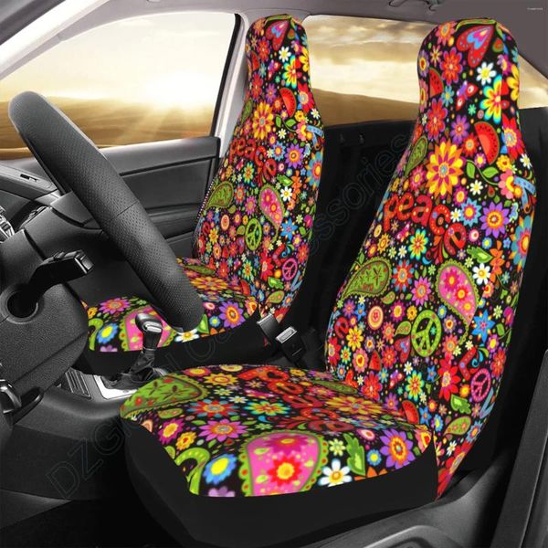 Autositzbezüge, Hippie-Design, buntes Blumen-Set, 2-teilig, Auto-Innenzubehör, Schutzmatte für Fahrzeuge