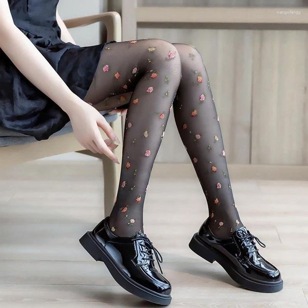 Kadın Çorap Yaz Seksi Külotlu Çekme Taytlar Kırmızı Çiçek Partisi Elbise Kadın İpek Çorapları Dantel Külot Şeffaf Çorap
