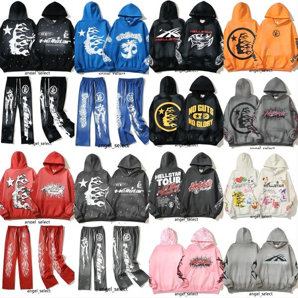 Tasarımcı Hellstar Sports Suit Hoodie Uzun Kollu Pantolon Kazak Trailtsuits Street Hip Hop Retro Alfabe Baskı Kişiselleştirilmiş Cehennem Yıldız Erkek Kadın Hoodies