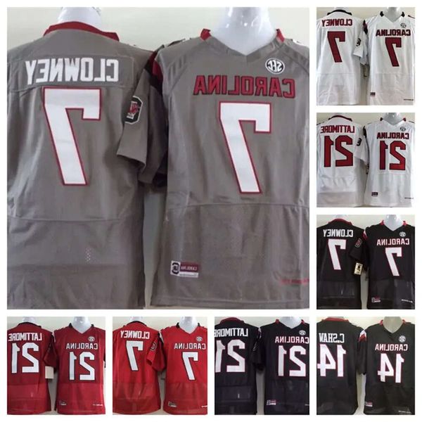 South College Carolina Gamecock Football-Trikot auf Lager 7 Jadeveon Clowney 21 Marcus Lattimore 14 Connor Shaw genähtes Jersey-Stickerei 61