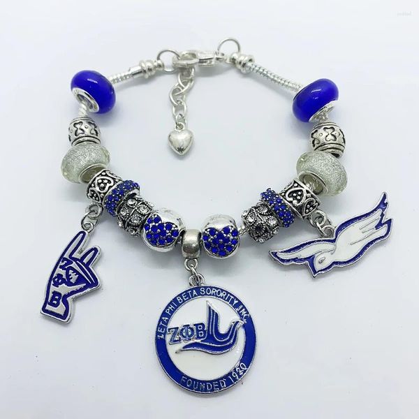 Charm-Armbänder Exquisiter griechischer Buchstabe Gesellschaft ZETA PHI BETA Sorority Symbolischer Schild Metallanhänger Großes Loch Perlen Armband Armreif